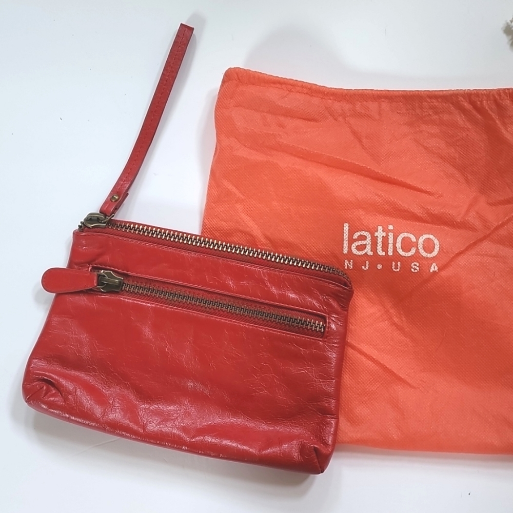 Latico red leather wristlet clutch